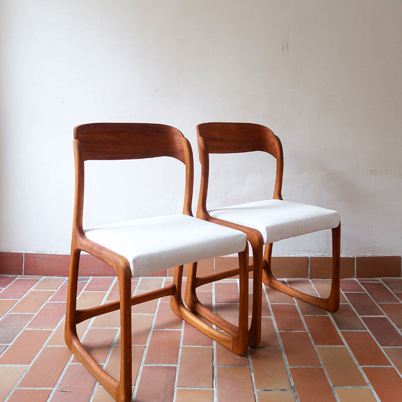 2 chaises Bémol Baumann bois moyen bouclette écru