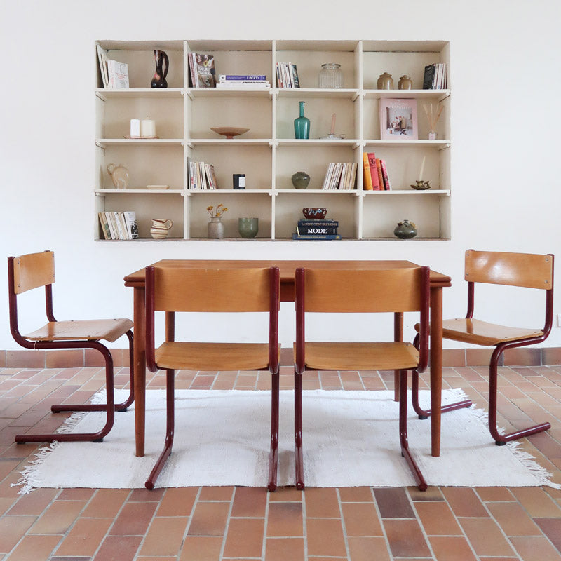 Chaises cantilever Randers Møbelfabrik en hêtre et métal rouge, design scandinave années 60