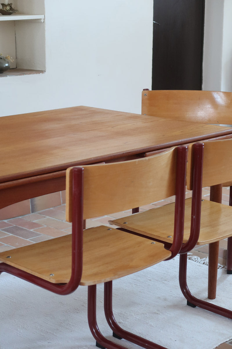 Chaises cantilever Randers Møbelfabrik en hêtre et métal rouge, design scandinave années 60