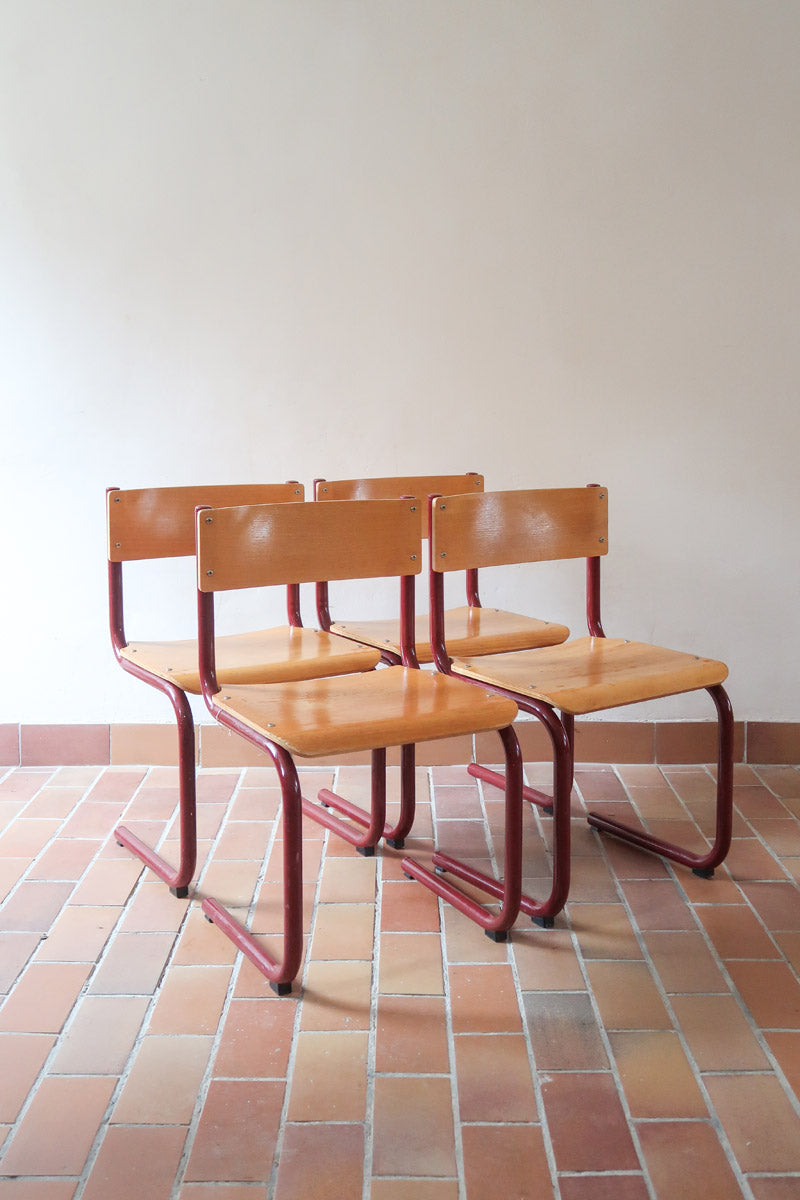 Chaises cantilever Randers Møbelfabrik en hêtre et métal rouge, design scandinave années 60