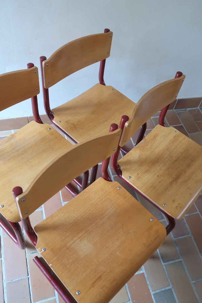 Chaises cantilever Randers Møbelfabrik en hêtre et métal rouge, design scandinave années 60