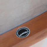 4 chaises danoises vintage en teck et skaï noir. Style scandinave années 60, chic et intemporel.