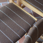 4 chaises scandinaves Farstrup en hêtre clair avec assise et dossier en tissu brun rayé, design danois années 70.
