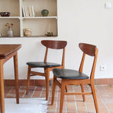 6 chaises scandinaves Farstrup en teck – skaï noir années 60 (plusieurs dispos)