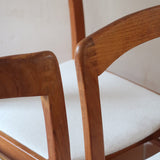 Six chaises danoises en bois massif des années 60 avec assises crème, ensemble scandinave vintage