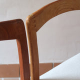 Six chaises danoises en bois massif des années 60 avec assises crème, ensemble scandinave vintage