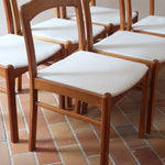 Six chaises danoises en bois massif des années 60 avec assises crème, ensemble scandinave vintage