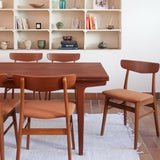 Six chaises Farstrup en teck des années 60 avec assises retapissées ton chaud et dossier galbé scandinave.
