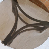 Table basse ronde en rotin et verre fumé — années 70