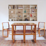 Quatre chaises Sälen par Knut Hagberg pour IKEA, structure en pin massif et treillis métallique laqué, design scandinave des années 1980.