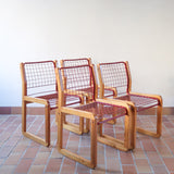 Quatre chaises Sälen par Knut Hagberg pour IKEA, structure en pin massif et treillis métallique laqué, design scandinave des années 1980.