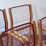 Quatre chaises Sälen par Knut Hagberg pour IKEA, structure en pin massif et treillis métallique laqué, design scandinave des années 1980.