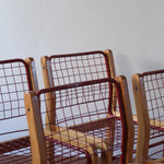 Quatre chaises Sälen par Knut Hagberg pour IKEA, structure en pin massif et treillis métallique laqué, design scandinave des années 1980.