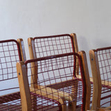 Quatre chaises Sälen par Knut Hagberg pour IKEA, structure en pin massif et treillis métallique laqué, design scandinave des années 1980.