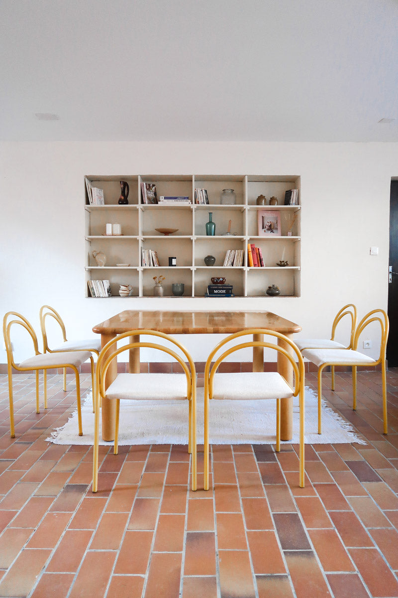 6-chaises-italiennes-tube-acier-laque-jaune-design-annees-90