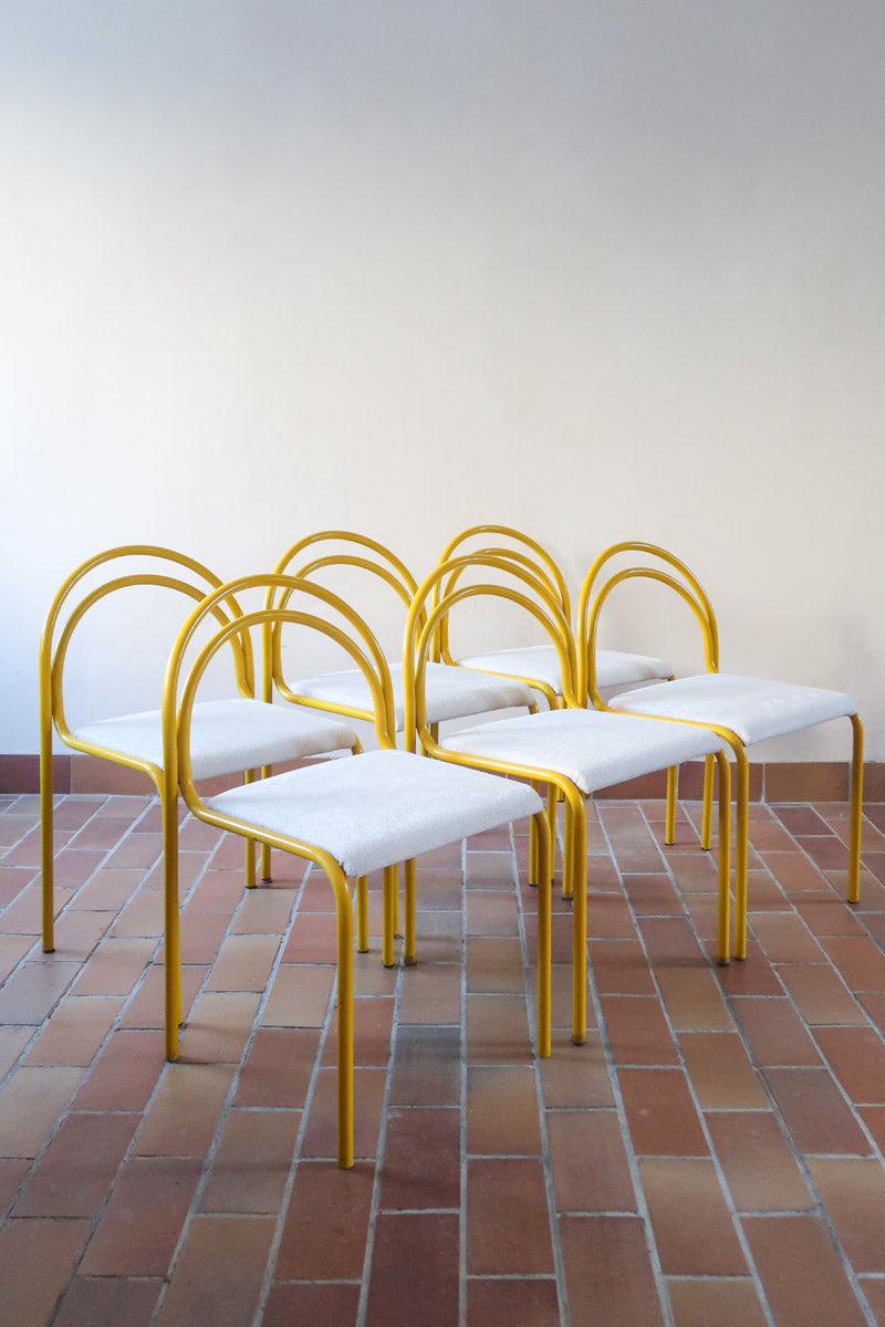 6-chaises-italiennes-tube-acier-laque-jaune-design-annees-90