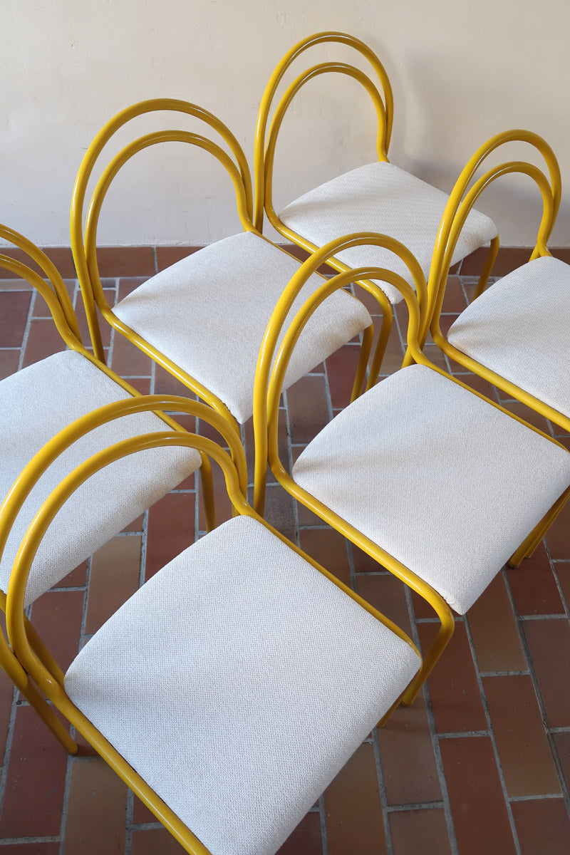 6-chaises-italiennes-tube-acier-laque-jaune-design-annees-90