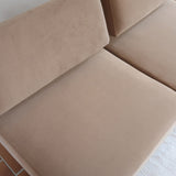 Banquette convertible vintage années 50-60, bâti bois, supports de dossier tube chromé cintré, velours taupe, tiroir de rangement