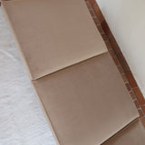 Banquette convertible vintage années 50-60, bâti bois, supports de dossier tube chromé cintré, velours taupe, tiroir de rangement
