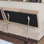 Banquette convertible vintage années 50-60, bâti bois, supports de dossier tube chromé cintré, velours taupe, tiroir de rangement