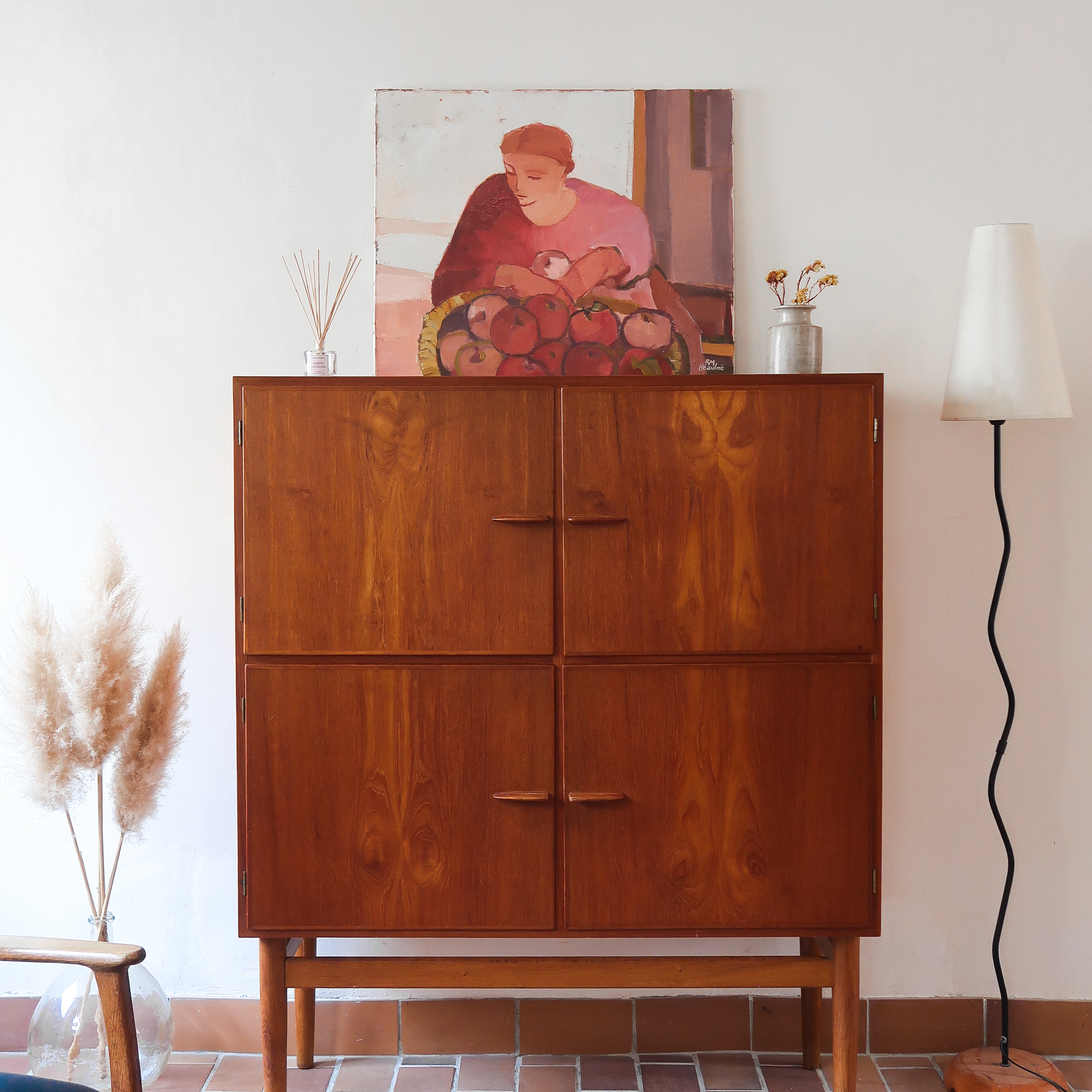 bibliothèque haute scandinave en teck danemark années 60 design nordique vintage