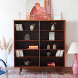 Bibliothèque scandinave vintage en palissandre de Rio signée Poul Hundevad, années 60, avec deux colonnes d’étagères réglables et piètement compas, estampillée Danish Furnituremakers Control.