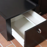Duo de caissons vintage Roche Bobois années 90, bois laqué noir, module haut à abattant et module cube à porte, poignées chromées encastrées, intérieur laqué blanc