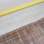 Bureau vintage de Giandomenico Belotti pour Fly Line, Italie années 70, piétement tubulaire en métal laqué jaune vif à quatre pieds droits et ceinture carrée, plateau d'origine en verre armé