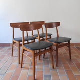 chaise farstrup scandinave vintage teck assise noire  ensemble