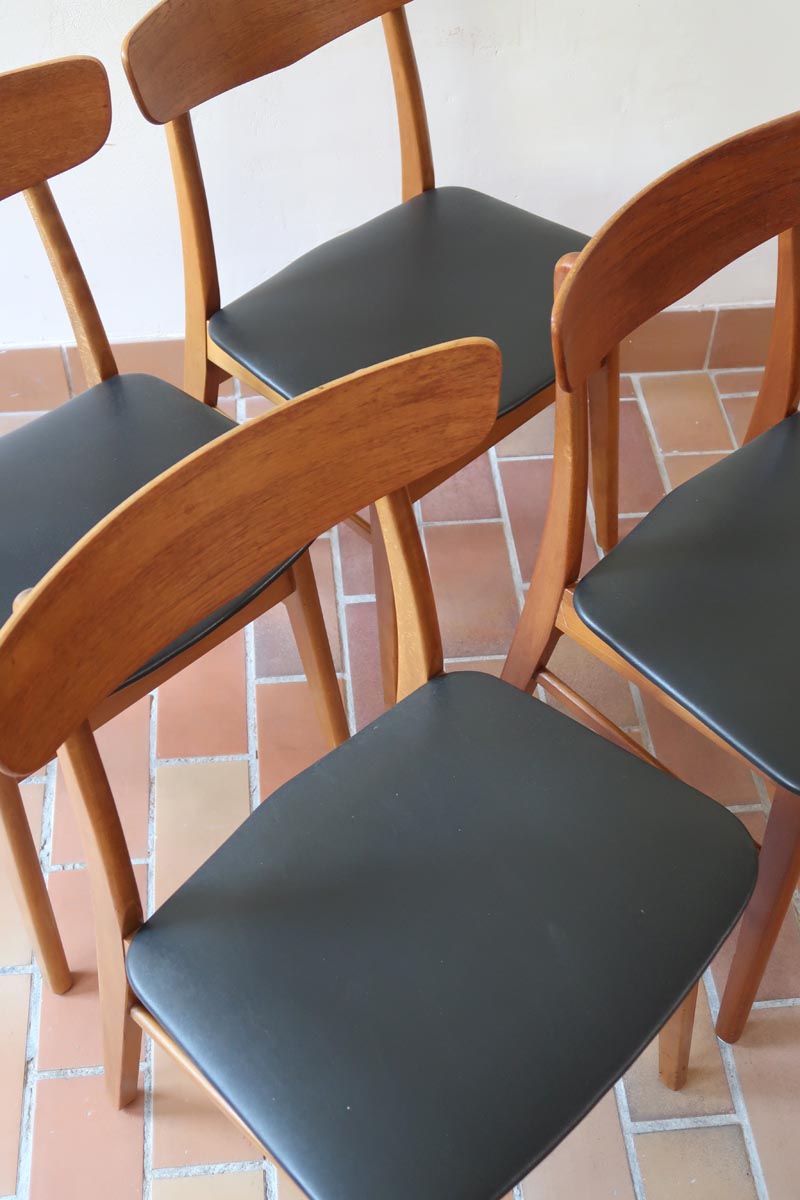 chaise farstrup scandinave vintage teck assise noire  ensemble