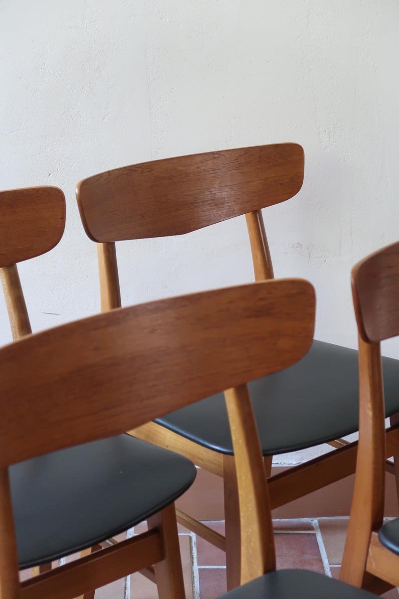 chaise farstrup scandinave vintage teck assise noire  ensemble