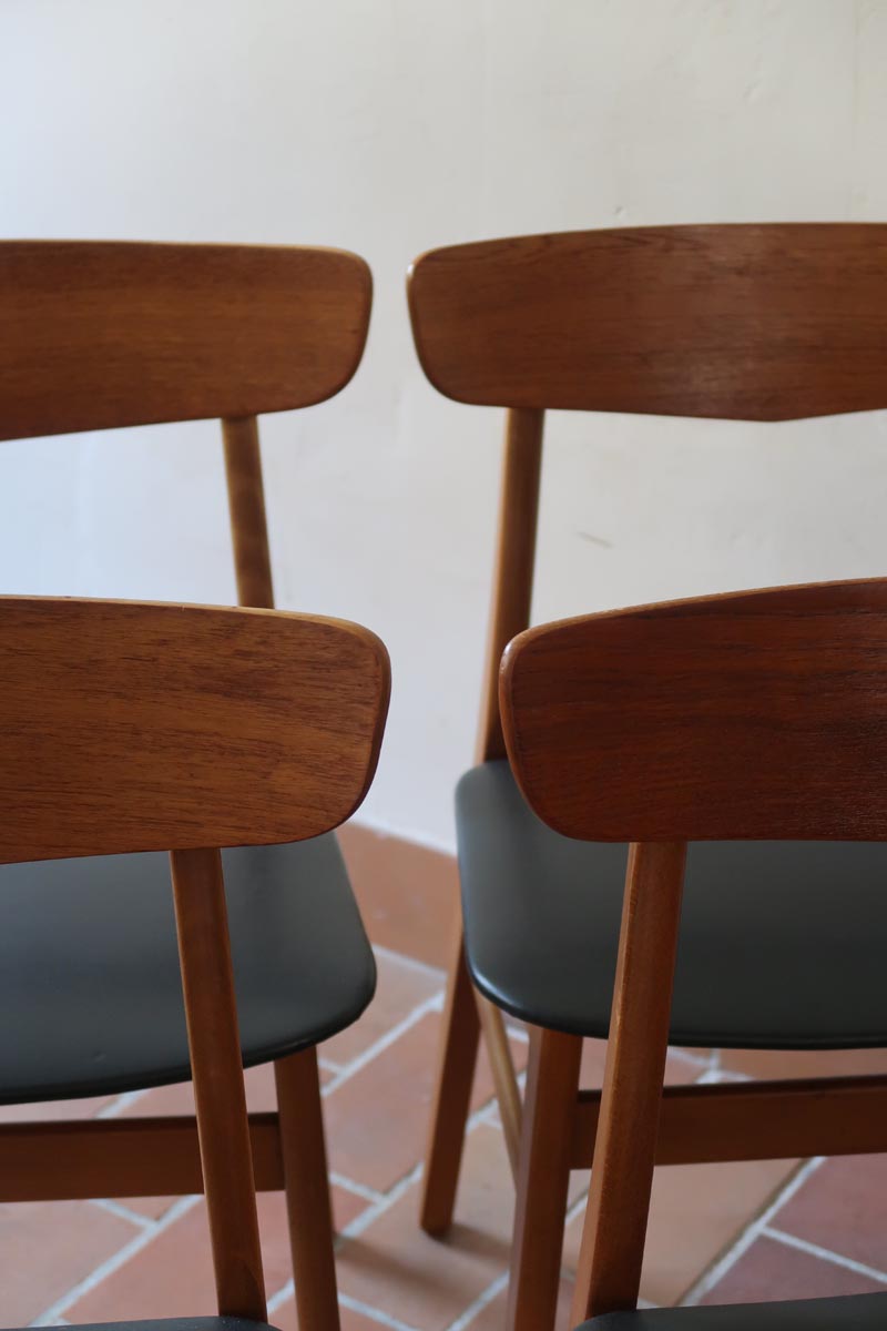 chaise farstrup scandinave vintage teck assise noire  ensemble