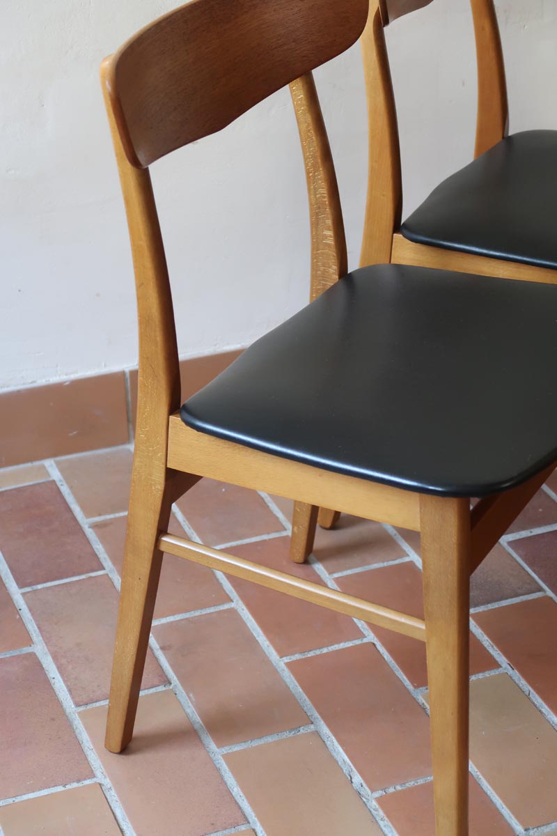 chaise farstrup scandinave vintage teck assise noire  ensemble