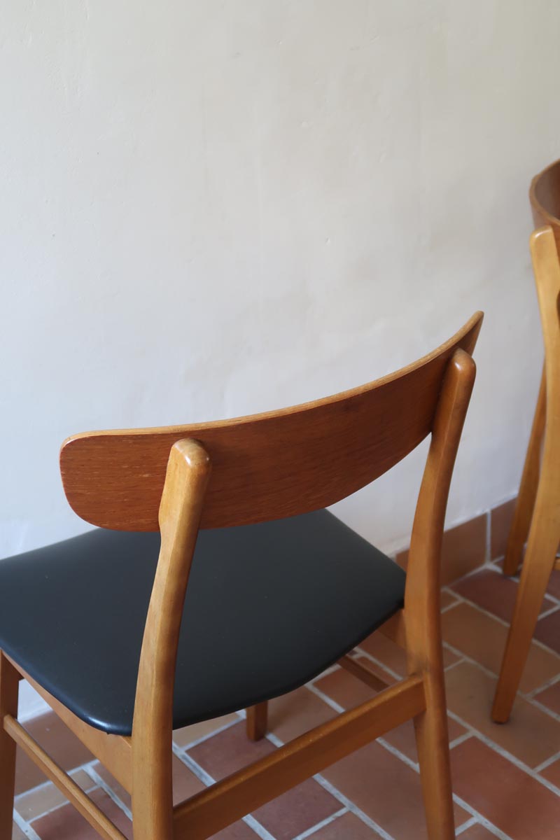 chaise farstrup scandinave vintage teck assise noire  ensemble