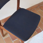 Chaise scandinave vintage en teck et tissu bleu – années 60