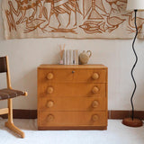 commode scandinave chêne clair poignées rondes danemark années 70 design nordique