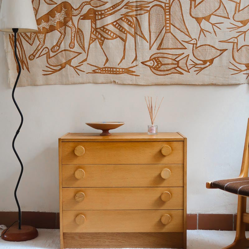 commode scandinave chêne clair mélaminé blanc années 70 design nordique vintage