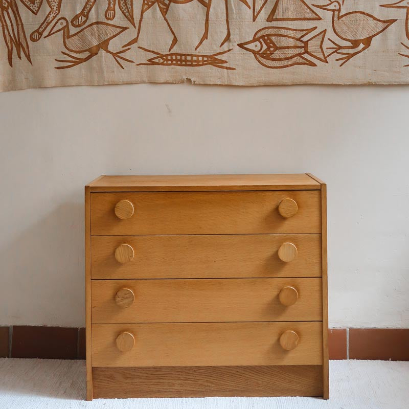 commode scandinave chêne clair mélaminé blanc années 70 design nordique vintage