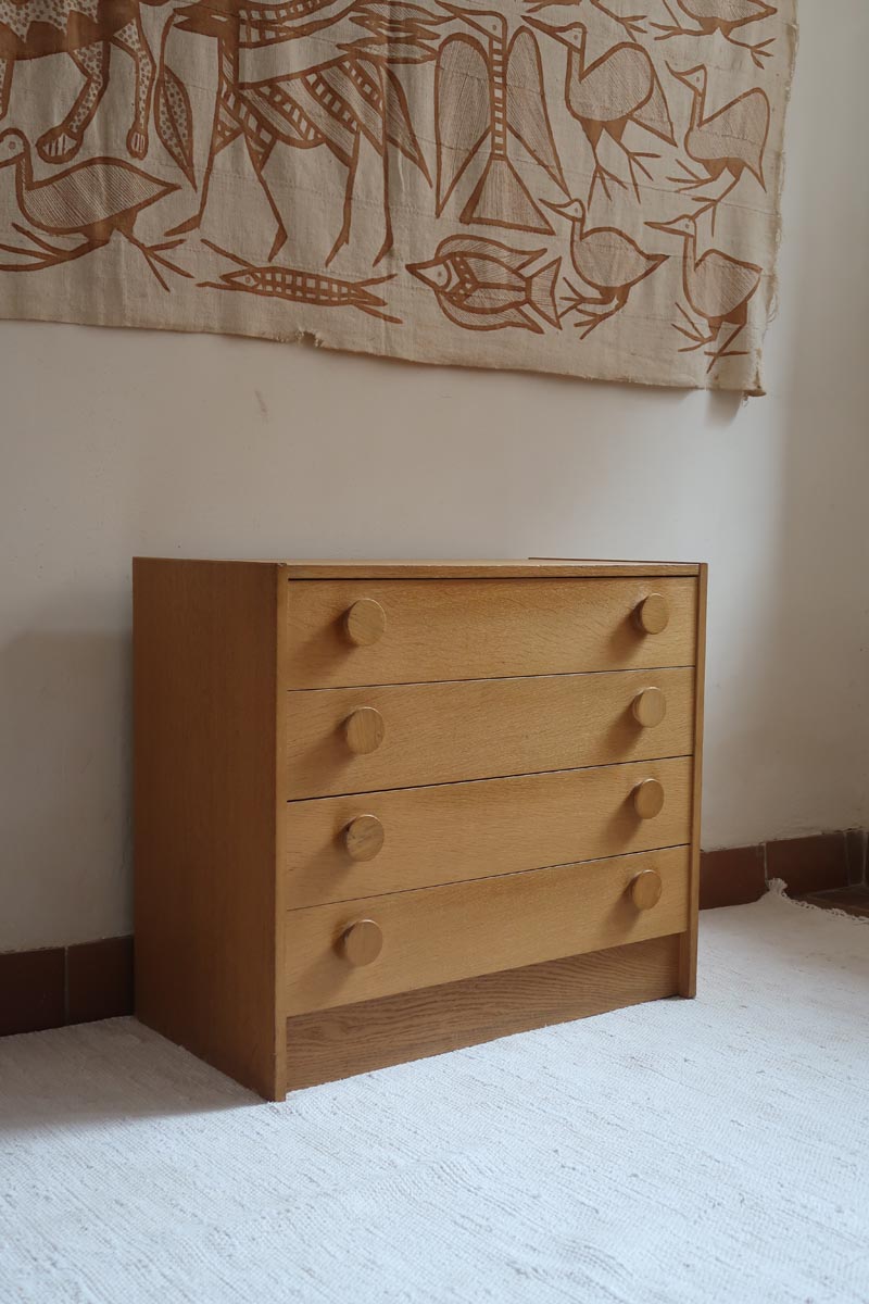 commode scandinave chêne clair mélaminé blanc années 70 design nordique vintage