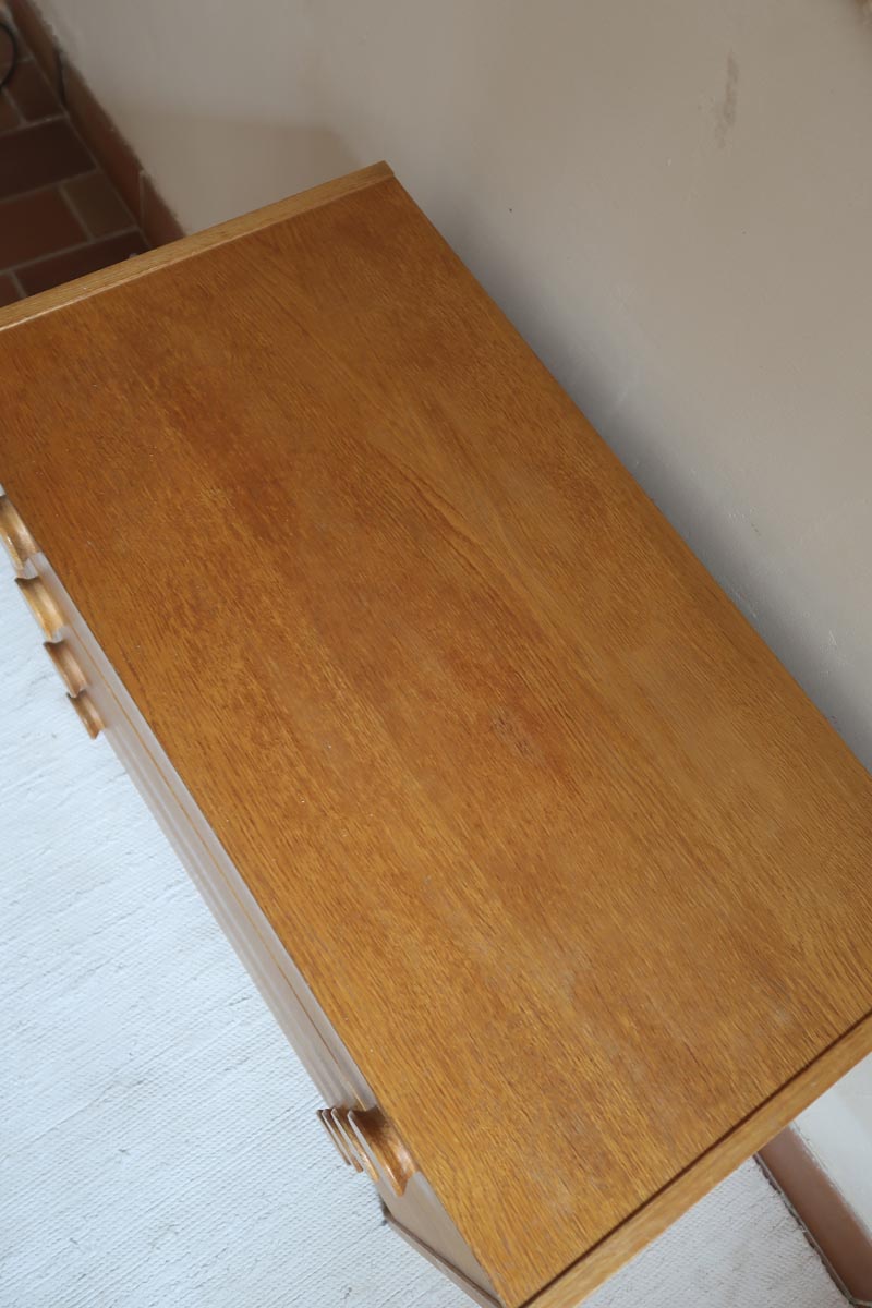 commode scandinave chêne clair mélaminé blanc années 70 design nordique vintage