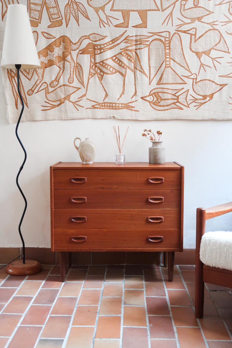 commode scandinave teck poignées intégrées danemark années 60 design nordique vintage