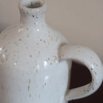Cruchon grès émaillé Graessel Potiers d'Alsace vintage, blanc cassé moucheté brun effet pierre, anse arrondie, signature gravée, artisanat alsacien