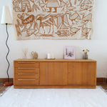 Enfilade mid-century en chêne clair WK Möbel années 60, 4 tiroirs et 2 portes coulissantes, socle plein, design allemand