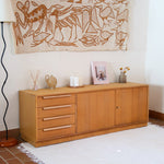 Enfilade mid-century en chêne clair WK Möbel années 60, 4 tiroirs et 2 portes coulissantes, socle plein, design allemand