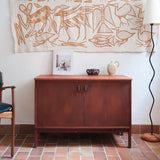 Petit buffet Ulferts en teck des années 60 à deux portes avec poignées intégrées, meuble bas scandinave 