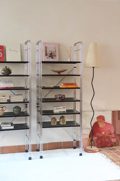 etagere bibliotheque vintage chrome metal noir design string Enetri Ikea Niels Gammelgaard design moderniste