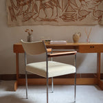 Fauteuil moderniste vintage en métal chromé et bois avec assise beige signé Noblef Bandixen pour Kusch & Co.