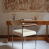 Fauteuil moderniste vintage en métal chromé et bois avec assise beige signé Noblef Bandixen pour Kusch & Co.