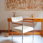 Fauteuil moderniste vintage en métal chromé et bois avec assise beige signé Noblef Bandixen pour Kusch & Co.