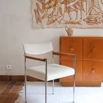 Fauteuil moderniste vintage en métal chromé et bois avec assise beige signé Noblef Bandixen pour Kusch & Co.